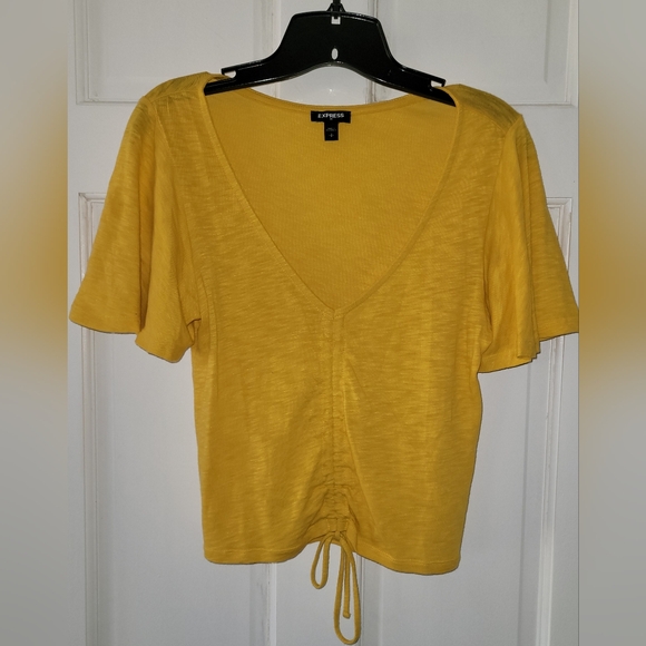 Express Knit Yellow Drawstring Balloon Sleeve Casual Top, Size S - Picture 2 of 8